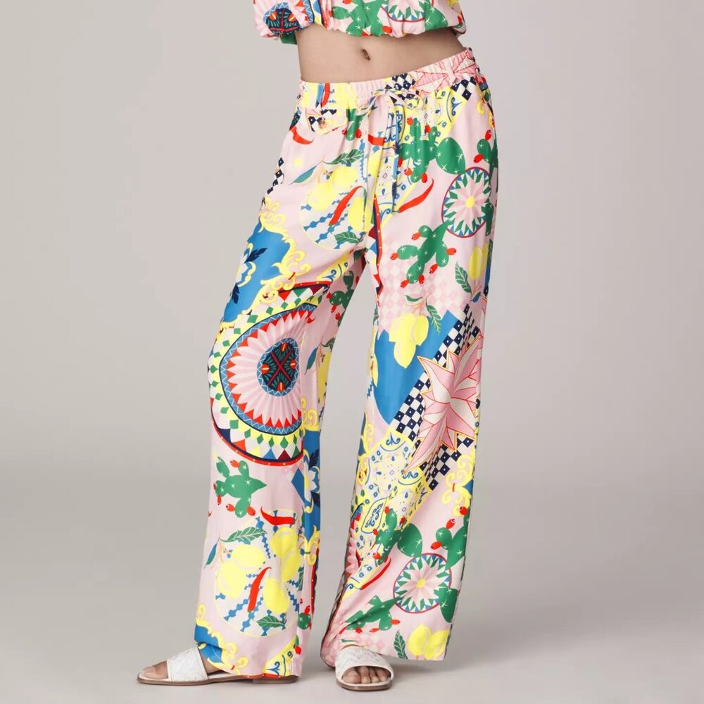 Size M NWT Anthropologie Maeve Straight-Leg Pull-On Silk Like Pants